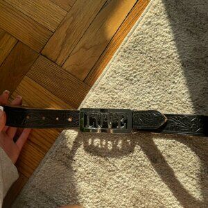 Leatherock USA black embossed leather belt with bold silver-tone “LOVE” cutout b